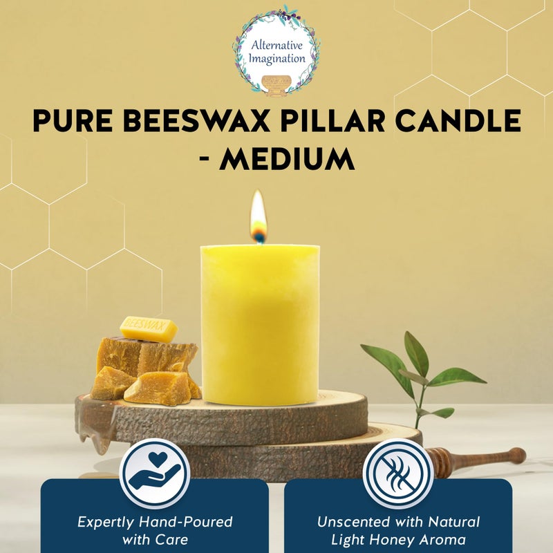 Alternative Imagination â€“ 100% Pure Beeswax Candle â€“ Medium 3x4 Inch Pillar â€“ Long Lasting 60 Hour Burn â€“ Non-Toxic, Unscented & Hypoallergenic â€“ Natural Honey Aroma â€“ Handcrafted from Real Beeswax - Image 2